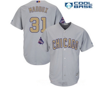 Men's Chicago Cubs #31 Greg Maddux Gray World Series Champions Gold Stitched MLB Majestic 2017 Cool Base Jersey