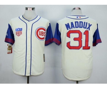 Men's Chicago Cubs #31 Greg Maddux Retired Cream 1942 Majestic Cooperstown Collection Throwback Jersey