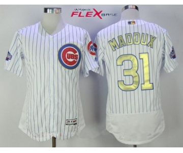 Men's Chicago Cubs #31 Greg Maddux White World Series Champions Gold Stitched MLB Majestic 2017 Flex Base Jersey