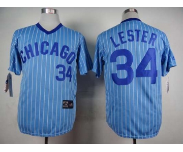 Men's Chicago Cubs #34 Jon Lester 1988 Light Blue Majestic Jersey