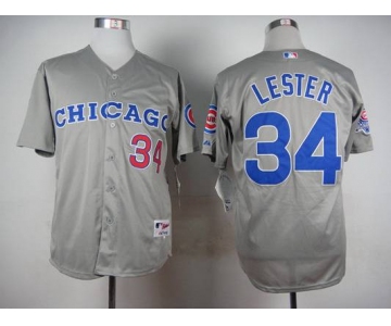 Men's Chicago Cubs #34 Jon Lester 1990 Turn Back The Clock Gray Jersey With 1990 All-Star Patch