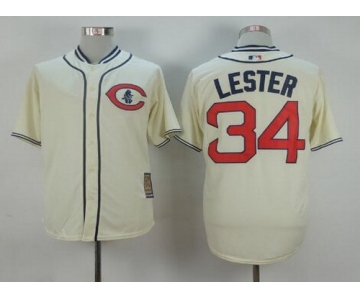 Men's Chicago Cubs #34 Jon Lester Cream 1929 Majestic Cooperstown Collection Throwback Jersey