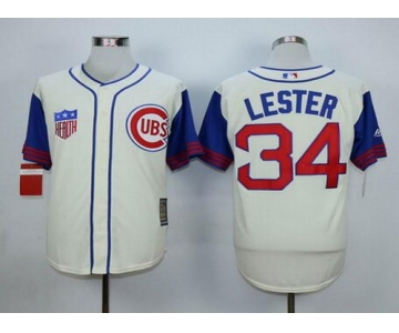 Men's Chicago Cubs #34 Jon Lester Cream 1942 Majestic Cooperstown Collection Throwback Jersey