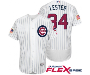 Men's Chicago Cubs #34 Jon Lester White Stars & Stripes Fashion Independence Day Stitched MLB Majestic Flex Base Jersey