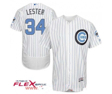 Men's Chicago Cubs #34 Jon Lester White with Baby Blue Father's Day Stitched MLB Majestic Flex Base Jersey