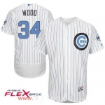 Men's Chicago Cubs #34 Kerry Wood White with Baby Blue Father's Day Stitched MLB Majestic Flex Base Jersey