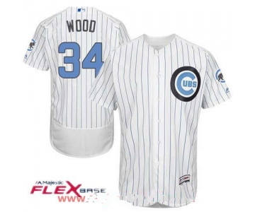 Men's Chicago Cubs #34 Kerry Wood White with Baby Blue Father's Day Stitched MLB Majestic Flex Base Jersey
