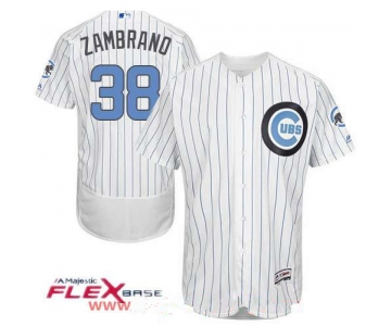 Men's Chicago Cubs #38 Carlos Zambrano White with Baby Blue Father's Day Stitched MLB Majestic Flex Base Jersey