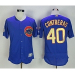 Men's Chicago Cubs #40 Willson Contreras Royal Blue World Series Champions Gold Stitched MLB Majestic 2017 Flex Base Jersey