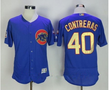 Men's Chicago Cubs #40 Willson Contreras Royal Blue World Series Champions Gold Stitched MLB Majestic 2017 Flex Base Jersey