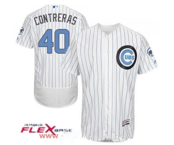 Men's Chicago Cubs #40 Willson Contreras White with Baby Blue Father's Day Stitched MLB Majestic Flex Base Jersey