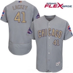 Men's Chicago Cubs #41 John Lackey Gray World Series Champions Gold Stitched MLB Majestic 2017 Flex Base Jersey