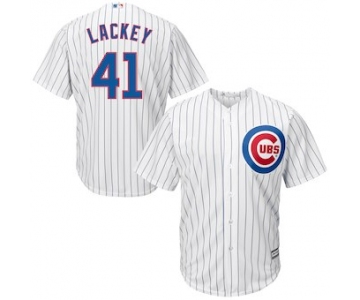 Men's Chicago Cubs 41 John Lackey Majestic White Home Cool Base Player Jersey