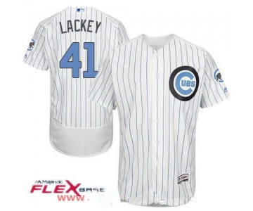 Men's Chicago Cubs #41 John Lackey White with Baby Blue Father's Day Stitched MLB Majestic Flex Base Jersey