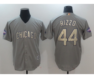 Men's Chicago Cubs #44 Anthony Rizzo Gray World Series Champions Gold Stitched MLB Majestic 2017 Cool Base Jersey