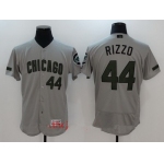 Men's Chicago Cubs #44 Anthony Rizzo Gray with Green Memorial Day Stitched MLB Majestic Flex Base Jersey