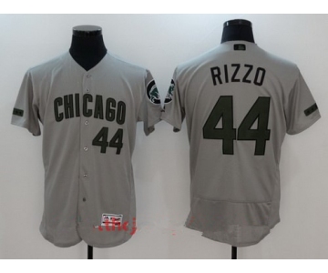 Men's Chicago Cubs #44 Anthony Rizzo Gray with Green Memorial Day Stitched MLB Majestic Flex Base Jersey