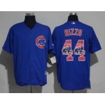 Men's Chicago Cubs #44 Anthony Rizzo Royal Blue Team Logo Ornamented Stitched MLB Majestic Cool Base Jersey