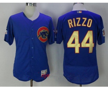 Men's Chicago Cubs #44 Anthony Rizzo Royal Blue World Series Champions Gold Stitched MLB Majestic 2017 Flex Base Jersey