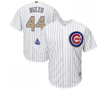 Men's Chicago Cubs #44 Anthony Rizzo White World Series Champions Gold Stitched MLB Majestic 2017 Cool Base Jersey