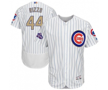 Men's Chicago Cubs #44 Anthony Rizzo White World Series Champions Gold Stitched MLB Majestic 2017 Flex Base Jersey