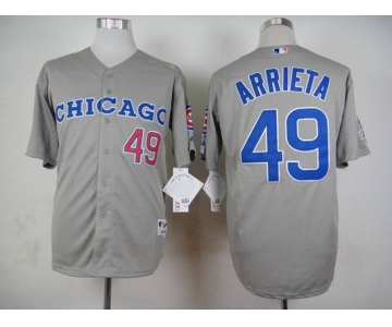 Men's Chicago Cubs #49 Jake Arrieta 1990 Turn Back The Clock Gray Jersey W1990 All-Star Patch