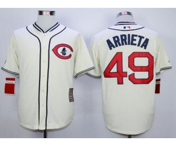 Men's Chicago Cubs #49 Jake Arrieta Cream 1929 Majestic Cooperstown Collection Throwback Jersey