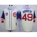 Men's Chicago Cubs #49 Jake Arrieta Cream 1942 Majestic Cooperstown Collection Throwback Jersey