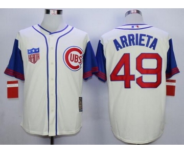 Men's Chicago Cubs #49 Jake Arrieta Cream 1942 Majestic Cooperstown Collection Throwback Jersey