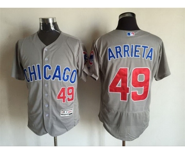 Men's Chicago Cubs #49 Jake Arrieta Gray Road 2016 Flexbase Majestic Baseball Jersey