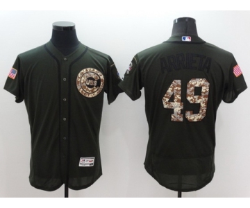 Men's Chicago Cubs #49 Jake Arrieta Green Salute to Service 2016 Flexbase Majestic Baseball Jersey