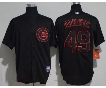 Men's Chicago Cubs #49 Jake Arrieta Lights Out Black Pinstripe Stitched MLB Majestic Cool Base Jersey