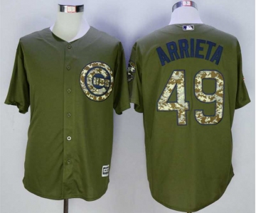 Men's Chicago Cubs #49 Jake Arrieta Olive Green New Cool Base Jersey