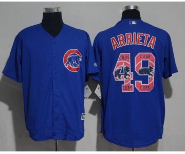 Men's Chicago Cubs #49 Jake Arrieta Royal Blue Team Logo Ornamented Stitched MLB Majestic Cool Base Jersey