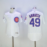 Men's Chicago Cubs #49 Jake Arrieta White Home 100th Anniversary 2016 Flexbase Majestic Baseball Jersey