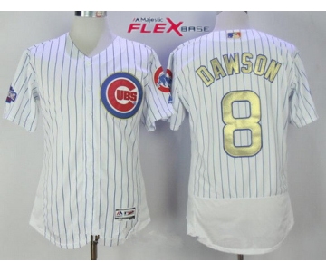 Men's Chicago Cubs #8 Andre Dawson Retired White World Series Champions Gold Stitched MLB Majestic 2017 Flex Base Jersey
