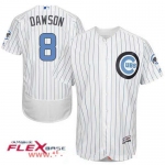 Men's Chicago Cubs #8 Andre Dawson White with Baby Blue Father's Day Stitched MLB Majestic Flex Base Jersey