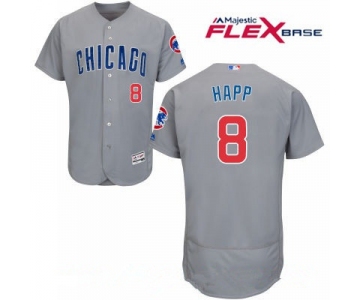 Men's Chicago Cubs #8 Ian Happ Gray Road Stitched MLB Majestic Flex Base Jersey