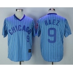 Men's Chicago Cubs #9 Javier Baez 1988 Light Blue Pullover Cooperstown Collection Stitched MLB Jersey By Majestic