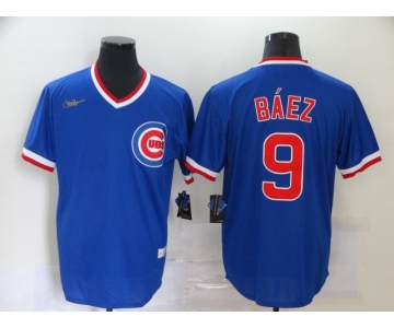 Men's Chicago Cubs #9 Javier Baez Blue Pullover Cooperstown Collection Stitched MLB Nike Jersey