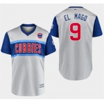 Men's Chicago Cubs 9 Javier Baez El Mago Gray 2019 MLB Little League Classic Player Jersey