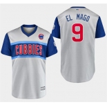Men's Chicago Cubs 9 Javier Baez El Mago Gray 2019 MLB Little League Classic Player Jersey