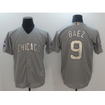 Men's Chicago Cubs #9 Javier Baez Gray World Series Champions Gold Stitched MLB Majestic 2017 Cool Base Jersey