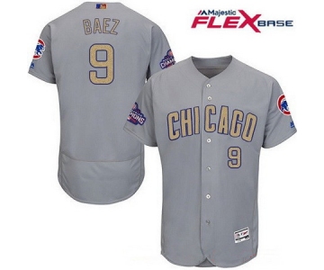 Men's Chicago Cubs #9 Javier Baez Gray World Series Champions Gold Stitched MLB Majestic 2017 Flex Base Jersey