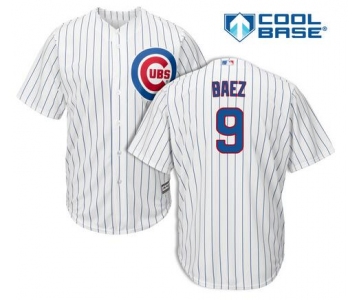 Men's Chicago Cubs #9 Javier Baez Home White Pinstripe Authentic Cool Base Jersey