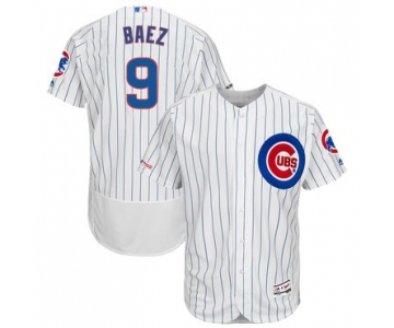 Men's Chicago Cubs 9 Javier Baez White 150th Patch Flexbase Jersey