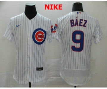 Men's Chicago Cubs #9 Javier Baez White Home Stitched MLB Flex Base Nike Jersey