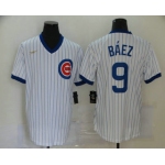 Men's Chicago Cubs #9 Javier Baez White Pullover Cooperstown Collection Stitched MLB Nike Jersey