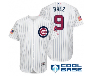 Men's Chicago Cubs #9 Javier Baez White Stars & Stripes Fashion Independence Day Stitched MLB Majestic Cool Base Jersey