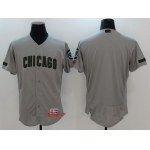 Men's Chicago Cubs Blank Gray With Green Memorial Day Stitched MLB Majestic Flex Base Jersey